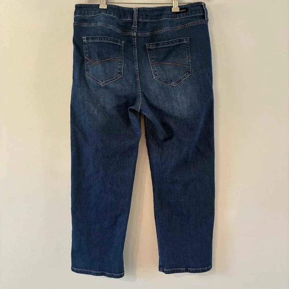 Liverpool Jeans Womens 12/31 Dark Blue Straight Leg Whiskered Stretch Cropped - Picture 5 of 16